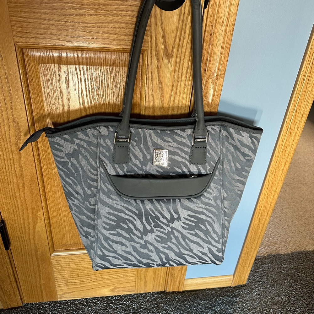 Anne Klein Black and Gray Zebra Print Tote